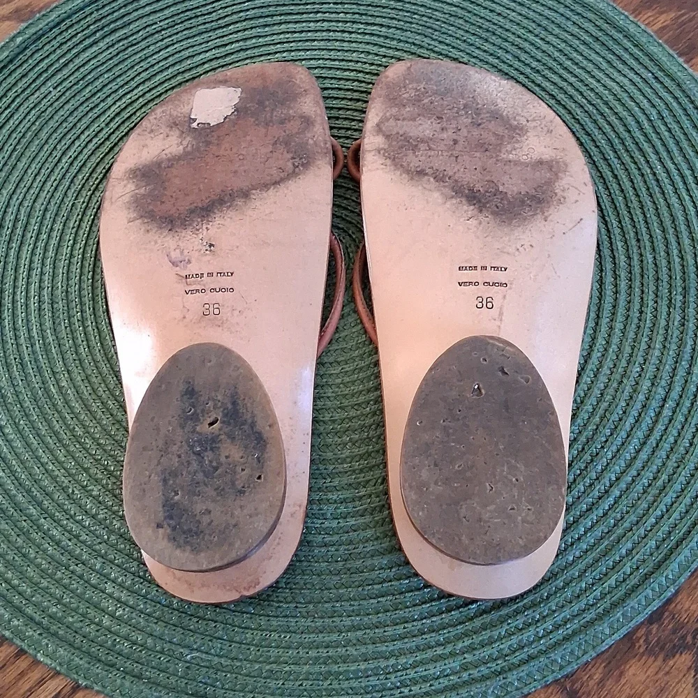 Roberto Del Carlo Tan Leather Minimalist Contemporary Euro Summer Sandals Sz 36